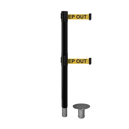 Montour Line Stanchion Dual Belt Bar.Removable Base Black Post 11ft.Dange.Belt P400DR-BK-DANGEYB-110